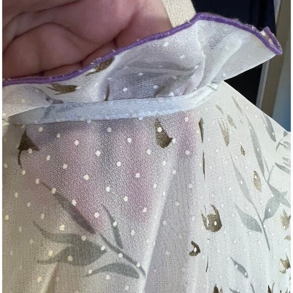 Vintage 70s 80s Semi Sheer Floral Print Secretary Dress M/L Gray White Dot FLAWS - Picture 4 of 9